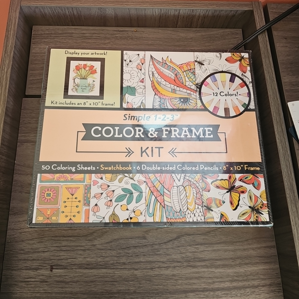 NIB Simple 1-2-3 Color & Frame Kit New Seasons 50 Coloring Sheets + Pencils